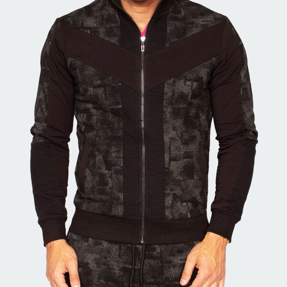Maceoo Men's Long Sleeve Full Zip Bomber Sweater Jacket in black/grey Size 5XL
